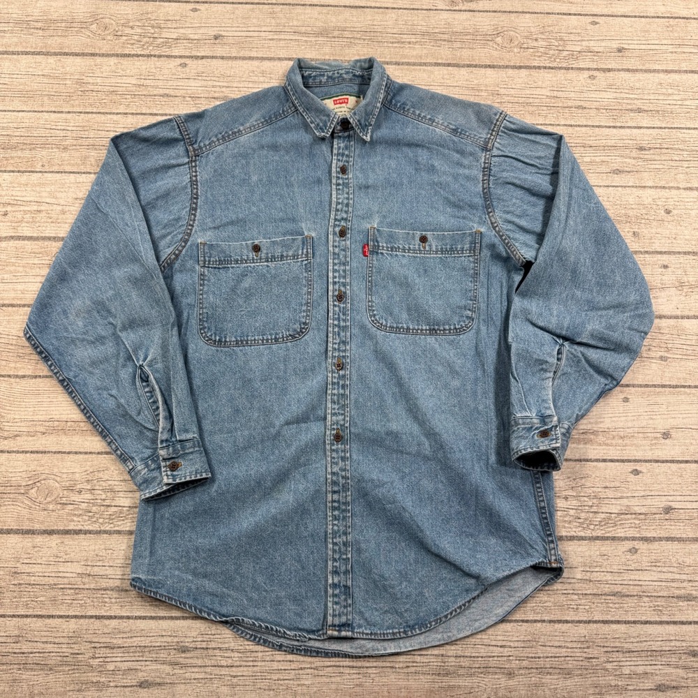 Vintage Levi's Shirt Men's M Blue Denim Button Down Cotton Long Sleeve Western